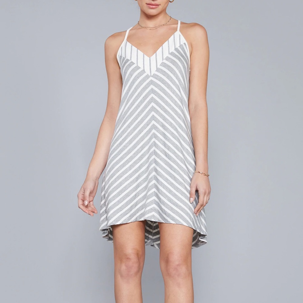 Laila Jayde Mitered Striped Dress Grey/White (size M)